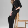 Maglione avvolgente e pantaloni a gamba larga High-Waist - Nero
