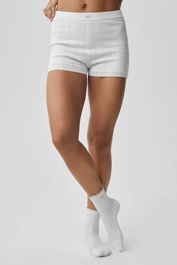 Maglione "Be Mine Hot" in maglia pointelle - Bianco semitrasparente
