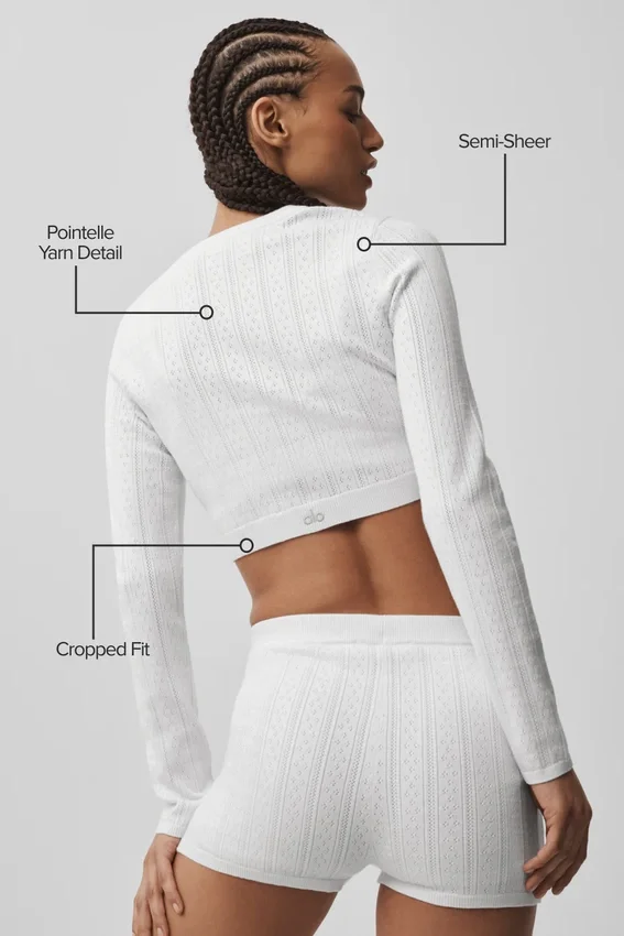 Maglione Be Mine in maglia pointelle - Bianco semitrasparente