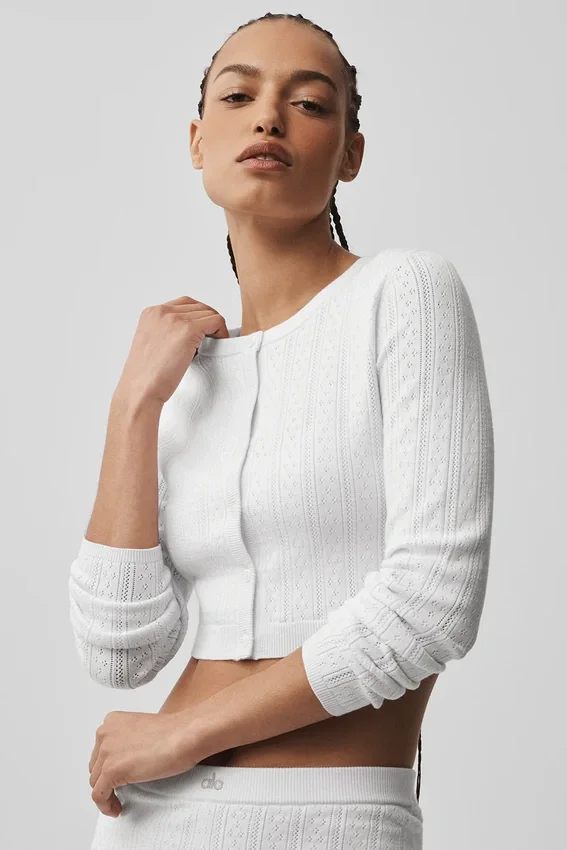 Maglione Be Mine in maglia pointelle - Bianco semitrasparente