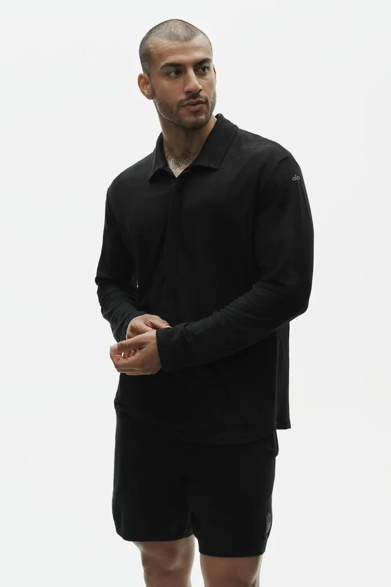 Maglione Coastal a maniche lunghe in jersey di lino - Nero