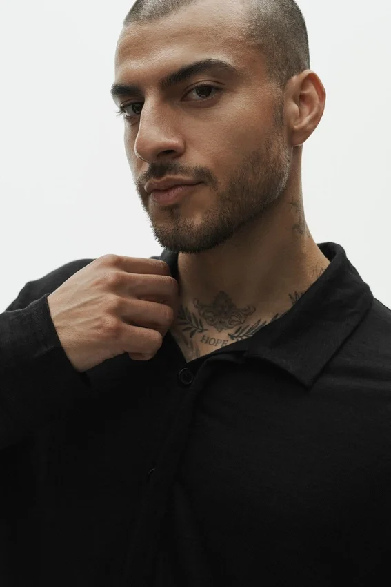 Maglione Coastal a maniche lunghe in jersey di lino - Nero