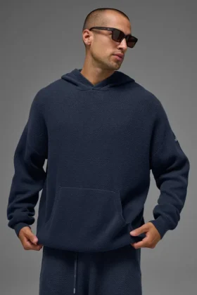 Maglione con cappuccio in maglia Sports Club - Blu navy