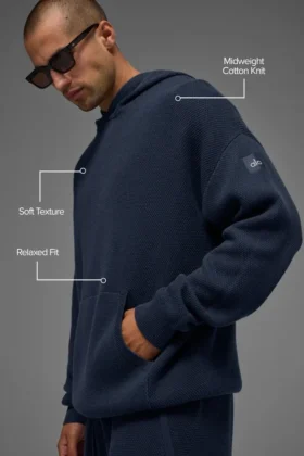Maglione con cappuccio in maglia Sports Club – Blu navy