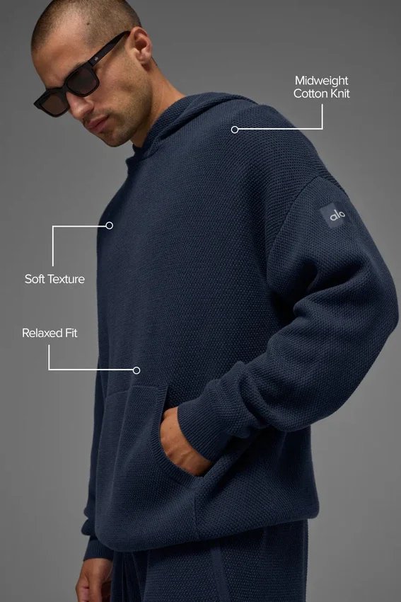 Maglione con cappuccio in maglia Sports Club - Blu navy