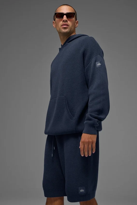 Maglione con cappuccio in maglia Sports Club - Blu navy