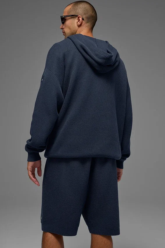 Maglione con cappuccio in maglia Sports Club - Blu navy