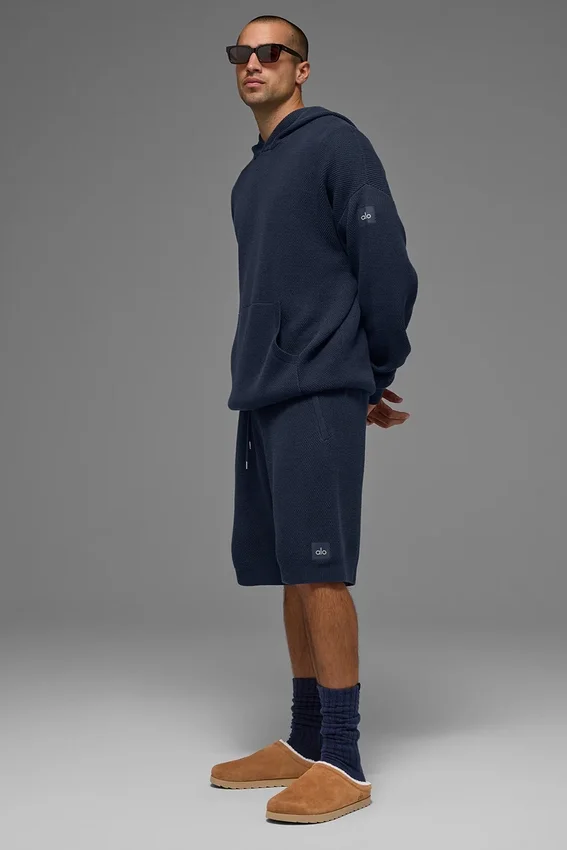 Maglione con cappuccio in maglia Sports Club - Blu navy
