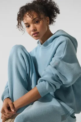 Maglione con cappuccio Scholar – Blu celeste melange