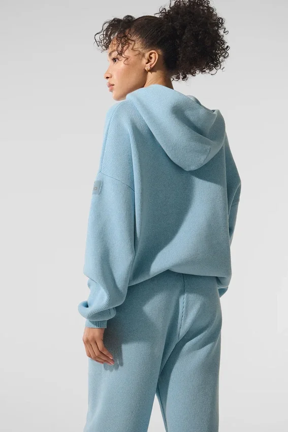 Maglione con cappuccio Scholar - Blu celeste melange