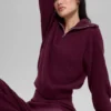 Maglione con zip a un quarto in cashmere a trama waffle - Borgogna