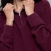 Maglione con zip a un quarto in cashmere a trama waffle - Borgogna