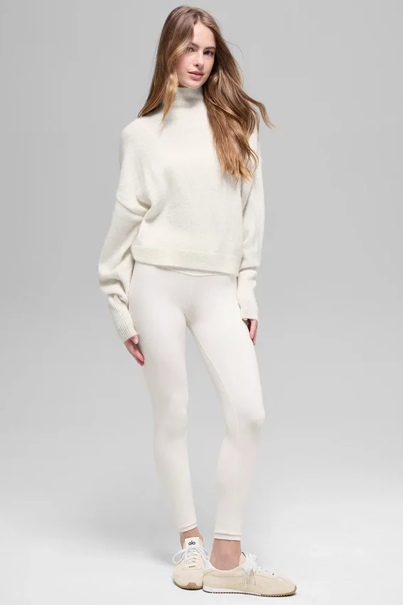 Maglione corto a collo alto New Class in misto lana e cashmere - Avorio