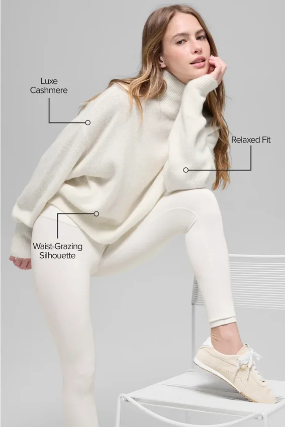 Maglione corto a collo alto New Class in misto lana e cashmere - Avorio