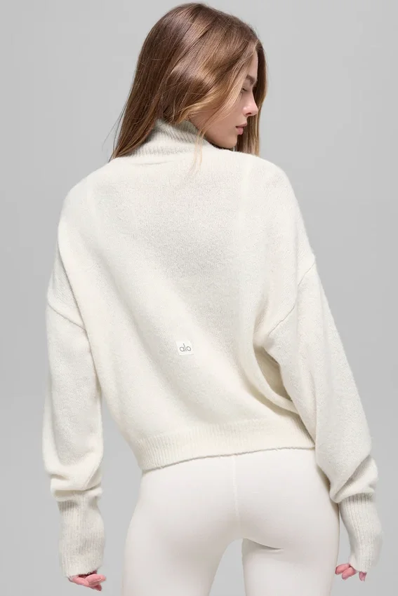 Maglione corto a collo alto New Class in misto lana e cashmere - Avorio