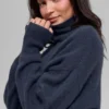 Maglione corto a collo alto New Class in misto lana e cashmere - Blu navy
