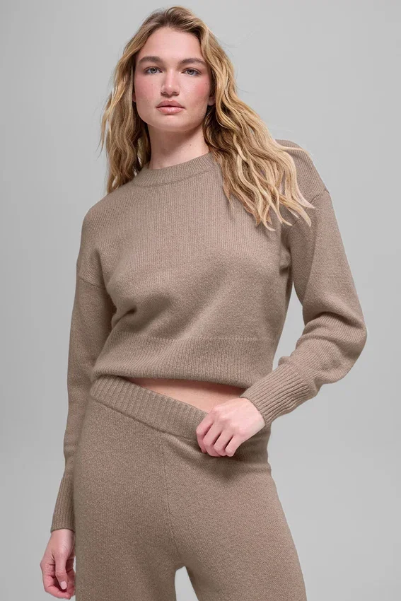 Maglione corto a girocollo New Class in lana e cashmere - Chai Latte