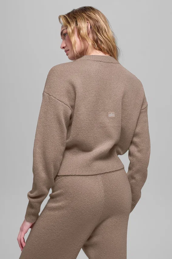 Maglione corto a girocollo New Class in lana e cashmere - Chai Latte