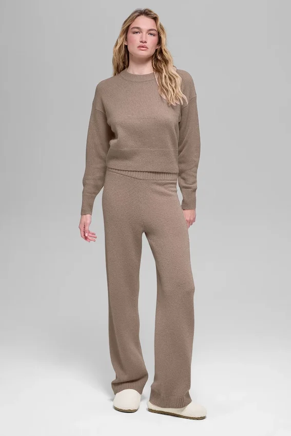 Maglione corto a girocollo New Class in lana e cashmere - Chai Latte