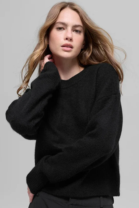 Maglione corto a girocollo "New Class" in lana e cashmere - Nero