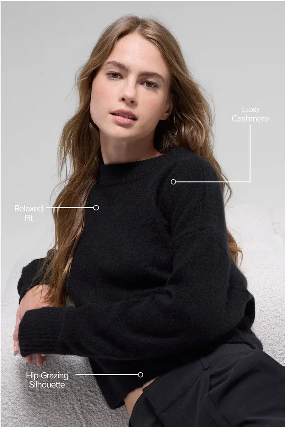 Maglione corto a girocollo "New Class" in lana e cashmere - Nero