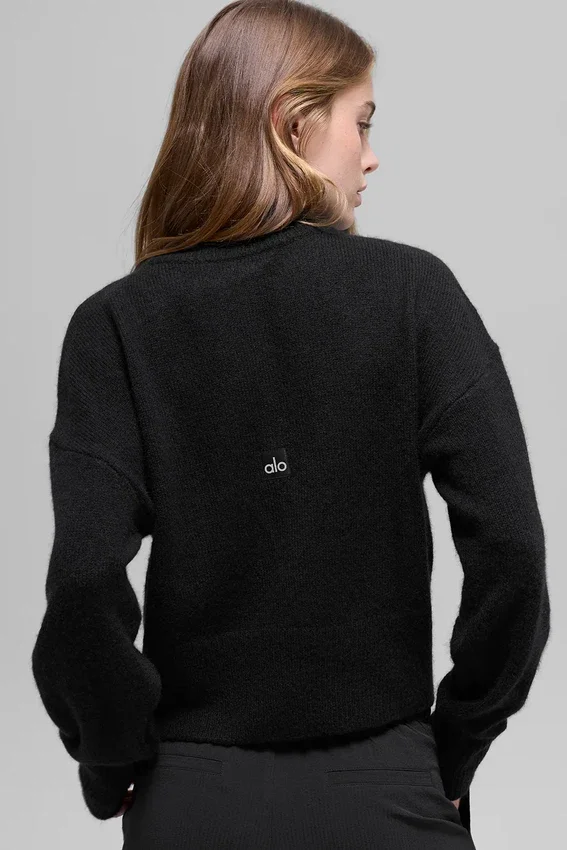 Maglione corto a girocollo "New Class" in lana e cashmere - Nero