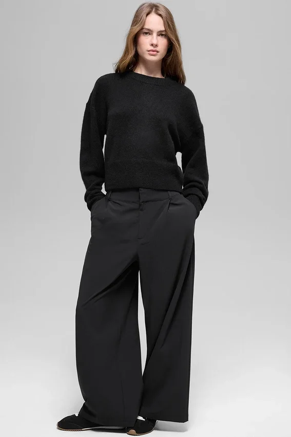 Maglione corto a girocollo "New Class" in lana e cashmere - Nero