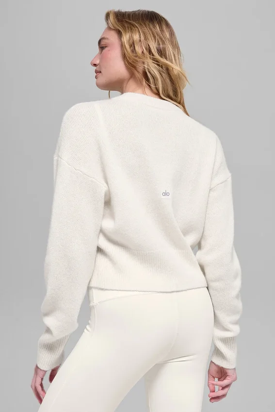 Maglione corto a girocollo New Class in misto lana e cashmere - Avorio