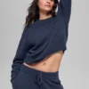 Maglione corto a girocollo New Class in misto lana e cashmere - Blu navy