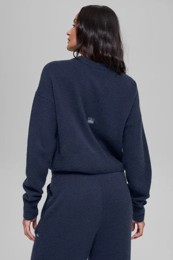 Maglione corto a girocollo New Class in misto lana e cashmere - Blu navy