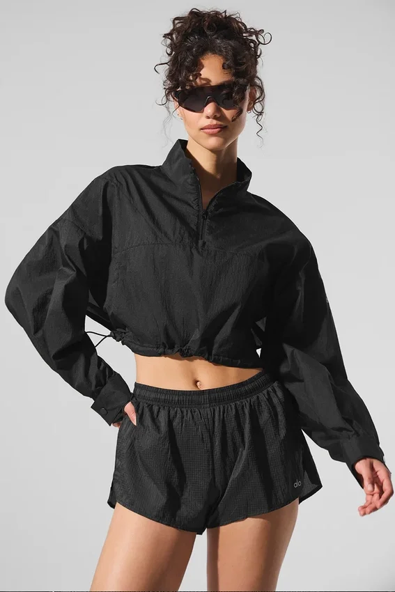 Maglione corto Aerial con zip a 1/4 - Nero