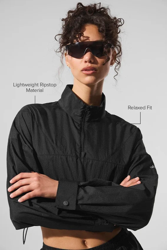 Maglione corto Aerial con zip a 1/4 - Nero