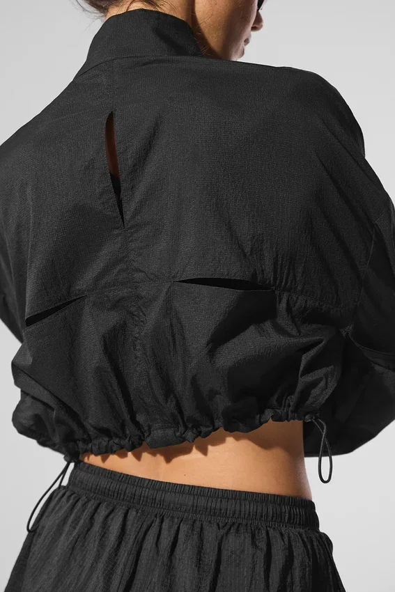 Maglione corto Aerial con zip a 1/4 - Nero