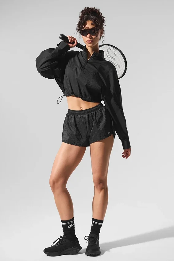 Maglione corto Aerial con zip a 1/4 - Nero