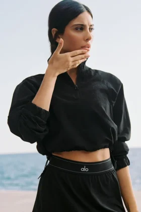 Maglione corto Alumni con zip a 1/4 - Nero