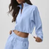 Maglione corto Alumni con zip a un quarto - Blu Provenza chiaro