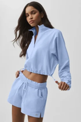 Maglione corto Alumni con zip a un quarto - Blu Provenza chiaro