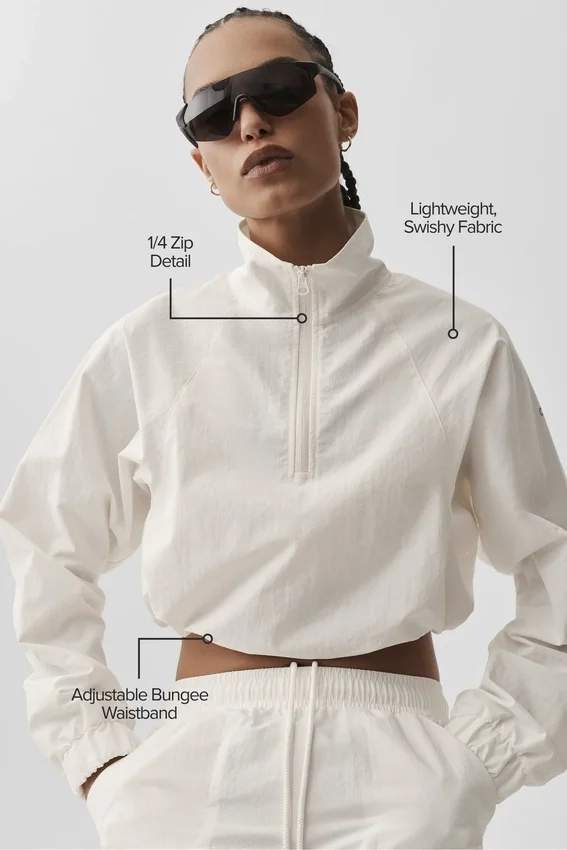 Maglione corto con zip a un quarto Alumni - Avorio