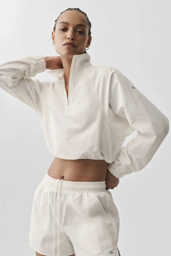 Maglione corto con zip a un quarto Alumni - Avorio