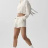 Maglione corto con zip a un quarto Alumni - Avorio