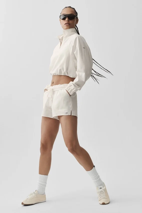 Maglione corto con zip a un quarto Alumni - Avorio