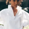 Maglione corto con zip a un quarto "Alumni" - Bianco