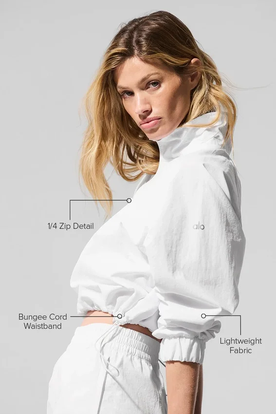 Maglione corto con zip a un quarto "Alumni" - Bianco