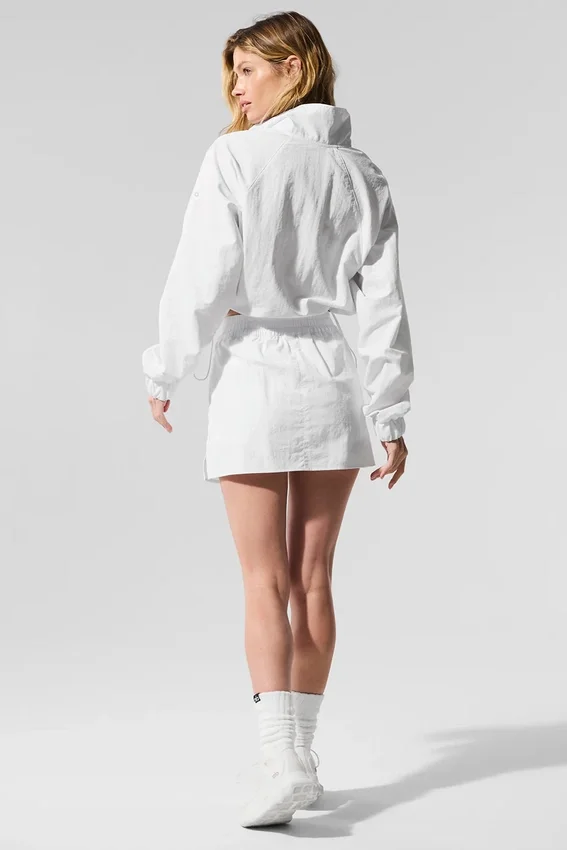 Maglione corto con zip a un quarto "Alumni" - Bianco