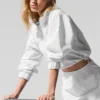 Maglione corto con zip a un quarto "Alumni" - Bianco