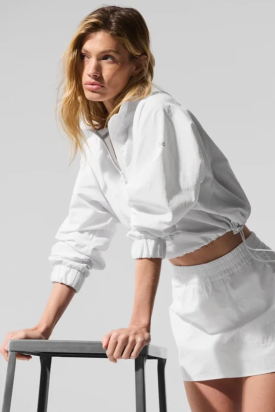 Maglione corto con zip a un quarto "Alumni" - Bianco