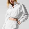 Maglione corto con zip a un quarto "Alumni" - Bianco