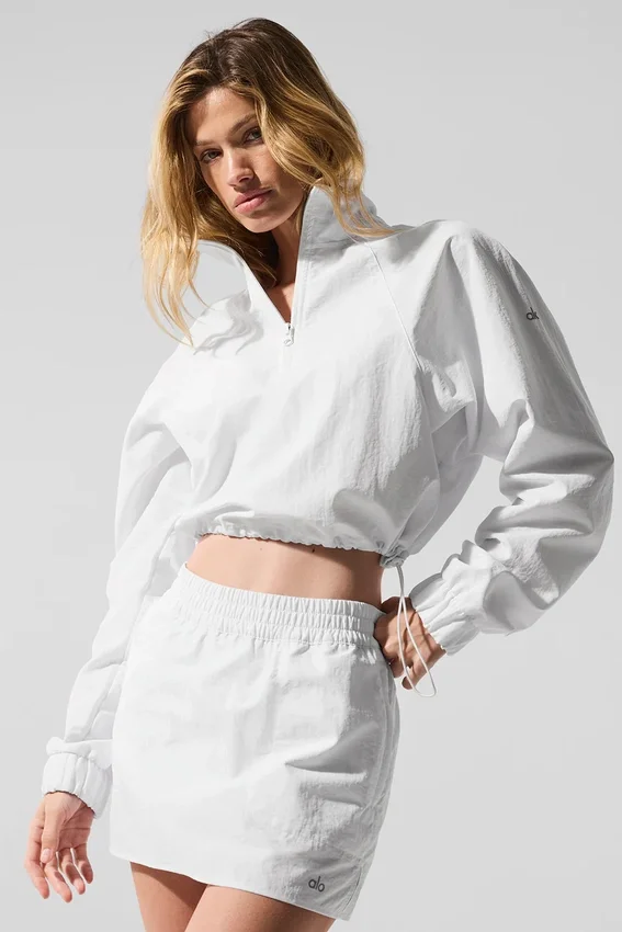 Maglione corto con zip a un quarto "Alumni" - Bianco