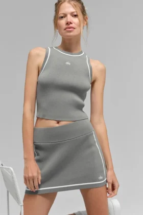Maglione corto Highline in maglia a coste - Grigio lunare/Bianco
