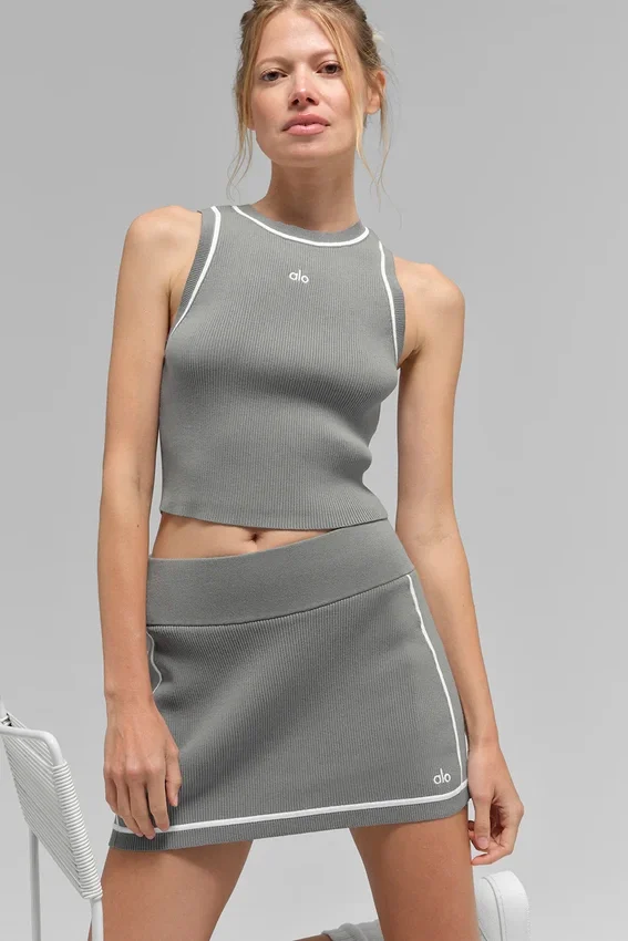 Maglione corto Highline in maglia a coste - Grigio lunare/Bianco